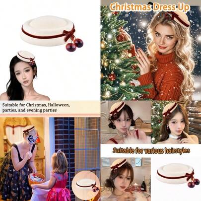 Christmas Hair Accessories For Women Girls Party Favor Barrette Hat Prom Festival Tea Party Hats Small Holiday Hats Hairclip Cosplay Costume Headwear Clip Ladies Side Barrette#Vent
