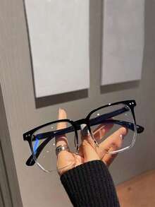 1 Pair Black Square Frame Street Style Fashion Glasses With Rivet Details - Multicolor - View 7