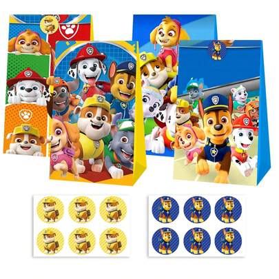  24 piezas Bolsas de regalo con tema de Paw Patrol, decoraciones para fiestas de cumpleaños, bolsas de embalaje de regalos, bolsas de papel, adecuadas para fiestas de cumpleaños, Halloween, Navidad y Año Nuevo, también una opción ideal para Acción de Gracias.