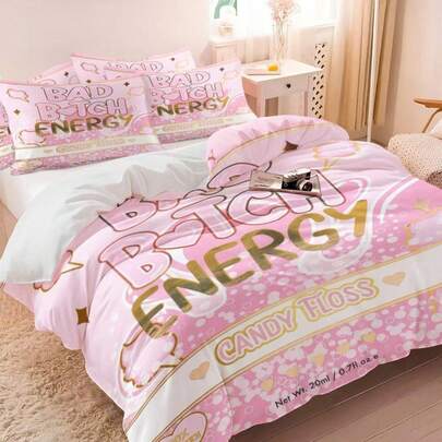 Bad Girl Energy Pattern Duvet Cover Set - Sweet But Cool Style Soft Comfortable Bedding With Pillowcases,  Decor For Girls' Bedroom