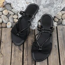 Women's Fashionable Slip-On Sandals, Casual Wear For Summer - Black Flower - View 9