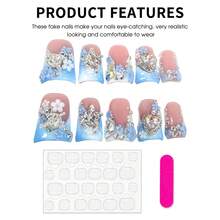 粉蓝渐变水钻装饰鸭嘴形假指甲，适用于派对、婚礼、摄影等美甲用品 - 彩色 - 查看 4