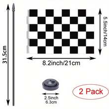 2/4 pezzi Set da scrivania con bandiere da corsa a scacchi bianche e nere di lusso - Piccole bandiere da ufficio per auto da corsa con base in asta nera solida - Multicolore - Visualizzare 3