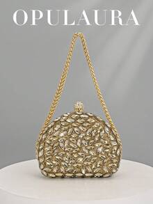 OpulAura 1件装金色闪粉手拿包，闪亮夺目，优雅水晶装饰盒式手拿包，奢华手提包，是派对女孩和女士的完美之选，适用于派对、婚礼、情人节、舞会、晚宴等场合——送给她的最佳礼物。完美搭配派对礼服、正式晚礼服和亮片服装，是婚礼必备配饰，也非常适合毕业典礼和返校节礼服。 - 金色 - 查看 10