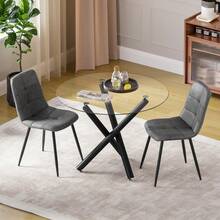 Dining Table And Chairs Set Of 4, Round Dining Table With Performance Fabric Chairs For Dining Room,Kitchen,Living Room - Black Leggings + 2 Gray PU Chairs - View 9