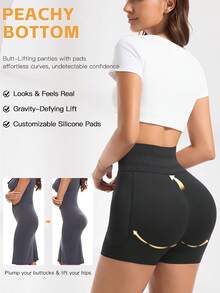 SEXYEYE Women High Waist Butt Lifting Shorts With Removable Padded Shapewear, Sexy Body-Shaping Tights, Slimming Compression Thigh Short Leggings, Waist Trainer - 黑色 - 查看 2