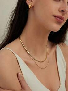 Simple Stainless Steel Gold Herringbone Chain Necklaces For Women, Stackable Flat Snake Chain Choker, Non Tarnish, Minimalist Style Fashion Jewelry Set Perfect For Daily Wear Valentine's Day, Thanksgiving, Christmas Gifts - Vàng - Xem 7
