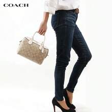 Coach Bennett 23 Adjustable Strap Zip Coated Canvas & Leather Colorblock Boston Satchel Shoulder Crossbody Bag, White/Tan 32203IMDQC, Pink/Tan F32203-IMBE5, Tan F32203-IME74, Brown/Black F32203-IMAA8, Grey/Black F32203-SUDK6 - White Brown 32203IMDQC - View 5