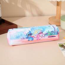 1pc Cartoon Stitch Allover Print PU Pencil Case, Large Capacity Student Stationery Storage Bag, Cute Cartoon PU Pencil Pouch, Suitable For Students And Office Workers Daily Use
