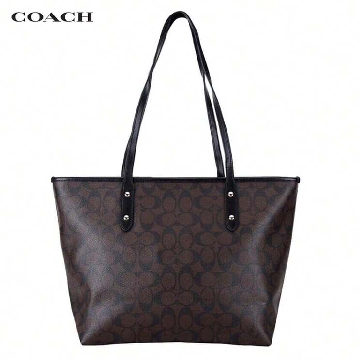 Coach City Zip Tote 30 Signature Print Zip-Top Coated Canvas Tote