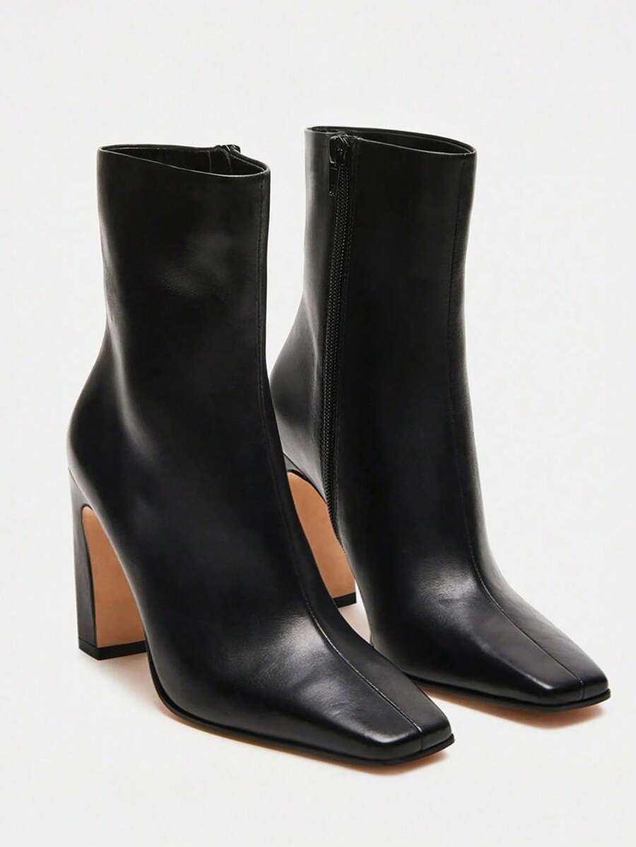 Women's Chunky High Heel Ankle Boots Pointed Toe Side Zipper Fashion Chelsea Boots Faux Suede Short Booties For Office Lady - Đen A - Xem 1