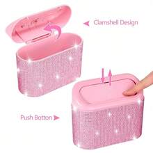 Sparkling Rhinestone Pink Car Trash Can, Creative Fashion Flip-Top Design, Mini Car Garbage Bin, Leak-Proof Car Trash Can, Multi-Purpose Storage & Organization Box, Suitable For Car, Home, Office (Pink)