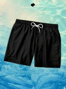 Men's Beach Shorts In Tactel Fabric "Black Coconut Tree" - Summer Shorts - Quick-Drying, Comfortable, Preppy Style - 黑色 - 查看 2