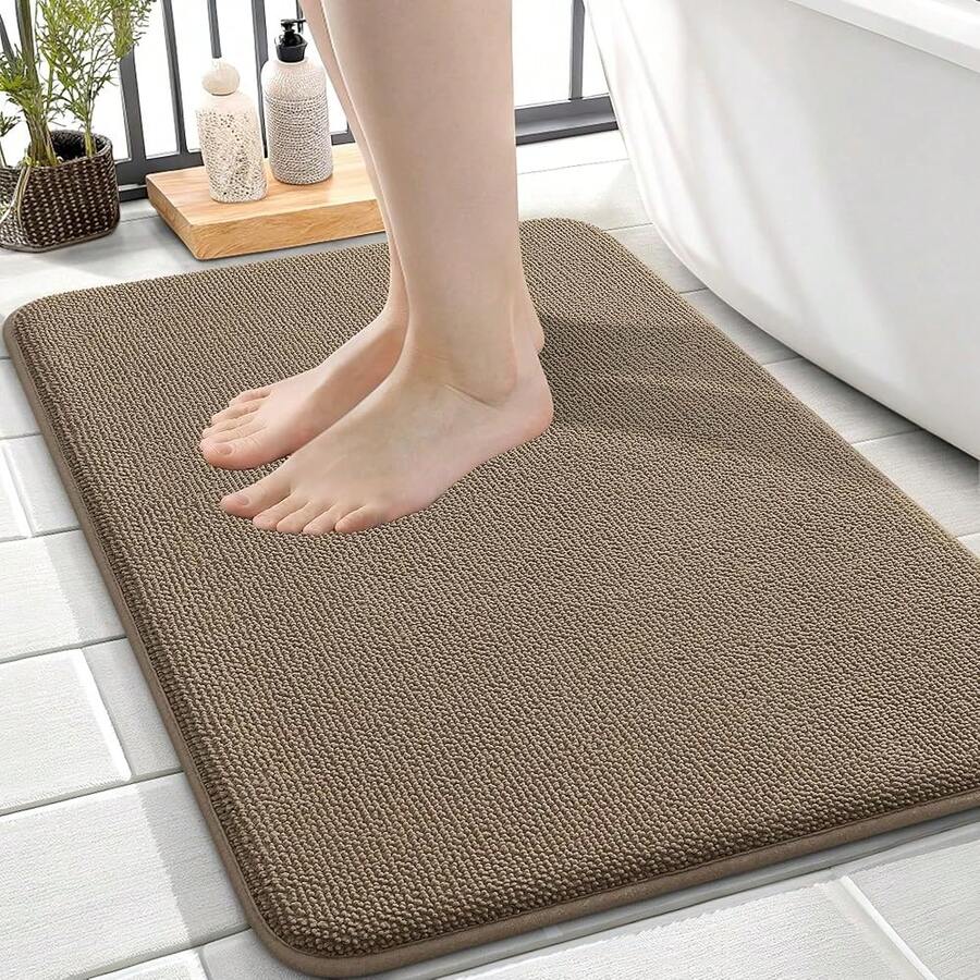OLANLY Thick Memory Foam Bath Mat Rug 24x16, Extra Soft Absorbent Bathroom Rug, Quick Dry Bath Mats, Non-Slip, Machine Washable Carpet For Bathroom, Tub And Shower, Home Decor Accessories, Tan - Nâu - Xem 1