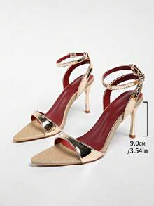 Sandalias de tacón de aguja con hebilla de rhinestone, estilo europeo y americano, de punta abierta para mujeres - Dorado - Ver 7