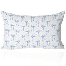 Coquette Bow Pillow Cover 12x20 Inch – Blue Ribbon Aesthetic Throw Pillow Case – Chic Cottagecore & Preppy Decor For Bedroom, Couch Or Gir Ly Dorm Room - 迷你藍色蝴蝶結 - 查看 1