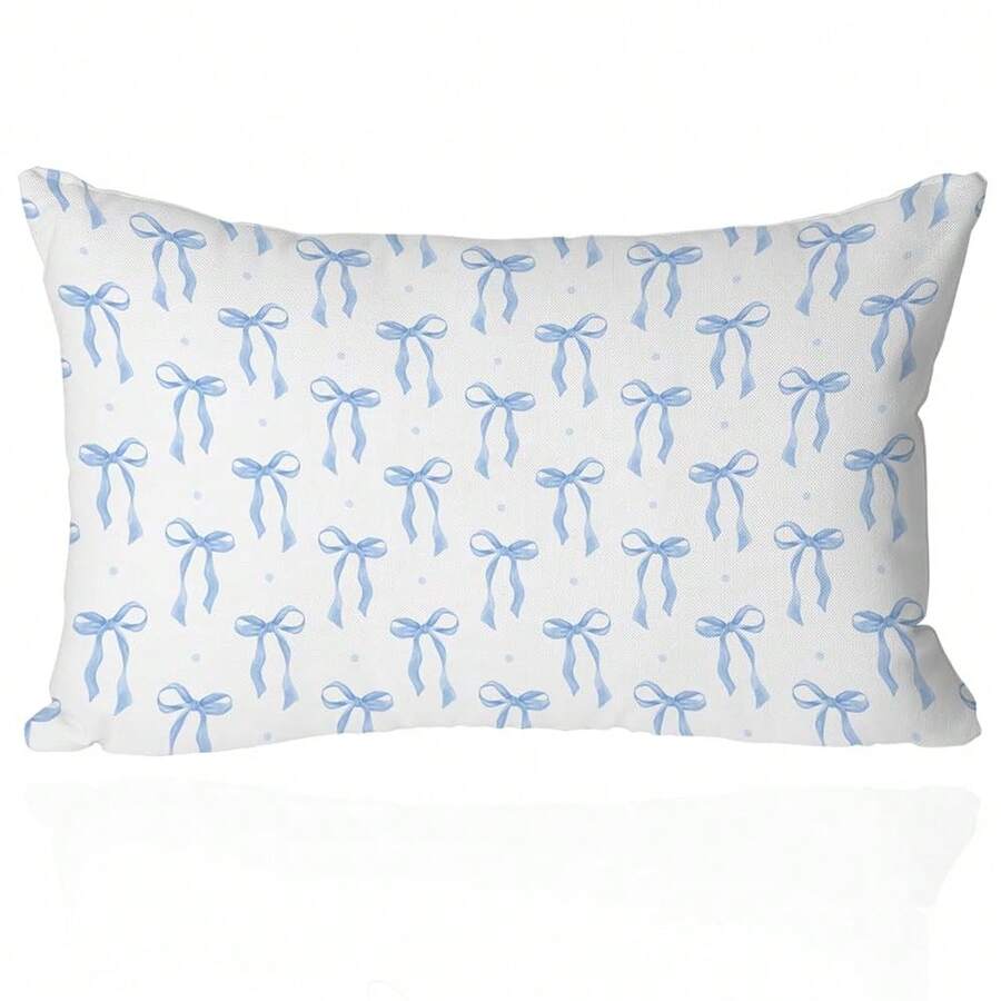 Coquette Bow Pillow Cover 12x20 Inch – Blue Ribbon Aesthetic Throw Pillow Case – Chic Cottagecore & Preppy Decor For Bedroom, Couch Or Gir Ly Dorm Room - 迷你藍色蝴蝶結 - 查看 1
