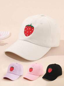 1pc Kids Embroidered Casual Versatile Outdoor Sun Protection Baseball Cap - Strawberry - View 1