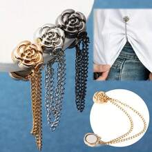 Camellia Flower T-Shirt Dress, Short Sleeve, Fixed Adjustable Button, Longer Hem, Fixed Button - Multicolor - View 5