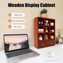Vintage Brown Wooden Display Cabinet 9 Compartments 2 Drawers 33.3*10*42.5cm Wall Mount Freestanding For Collectibles Figurines Jewelry Storage - 棕色 - 查看 6