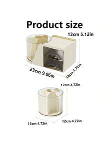 1个带2个抽屉的旋转收纳盒，适用于浴室、梳妆台、书桌，可存放化妆品、文具等，4个隔层方便整理，是返校、圣诞节、生日礼物的理想之选，白色