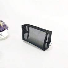 Multi-Functional Transparent Mesh Cosmetic Bag, Minimalist Travel Makeup Pouch, Large Capacity Portable Toiletry Organizer, Travel Toiletry Makeup Bag - Black - View 3
