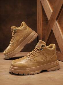 Men's New Arrival Autumn Leather Breathable Lightweight Casual Lace-Up Low-Top Boots - Yellow - View 3