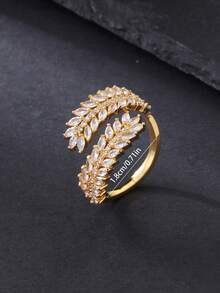 1pc Fashionable Zirconia Inlaid Leaf Wrap Adjustable Ring, Suitable For Women's Daily, Party, Date, Wedding, Eid Celebration, Gift - Intertwined Branches and Leaves - View 3