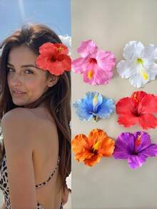 6pcs/Set Hawaiian Flower Hair Clips, Ladies Hibiscus & Lotus Flower Hair Clips, Fashion Artificial Flower Hair Clips, Summer Holiday Beach Party Hair Accessories, Bohemian Fabric Hair Clips Set, Elegant Ladies Hair Clips, Summer Women Hair Accessories, Great Gift For Girls, Valentine's Day Value Pack, Hair Claws, Hair Clips, Hair Slide, Hair Barrettes