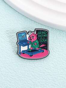 1PC Grind Culture Is A Scam Still Not Enough Enamel Pins Satirical Fox Read Chart On The Treadmill Brooch Bag Hat Badge Jewelry Gift