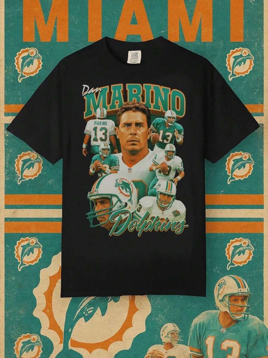 Dan Marino Bootleg Tee _ Vintage 90s Style Miami Football Shirt _ Retro Dolphins Graphic - màu đen - Xem 1