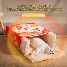 1pc Versatile Cute Cat Bed, Soft & Comfortable Semi-Enclosed Pet Bed With Removable & Pullout Cat Mat, Cookie Shaped - Multicolor - View 6