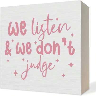 1pc 5*5inch(12.4*12.4cm) Pink Office Mental Health Inspirational Wooden Box Sign,Pink Office Wood Block Plaque Signs For Therapist Counselor Office Desk Table Shelf Decor,