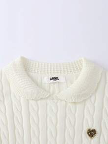 Annil 儿童服装和女童圆领套头毛衣 2025 冬季新款蓬松保暖系列花瓣翻领甜美可爱保暖针织毛衣 - 奶糖白 - 查看 3