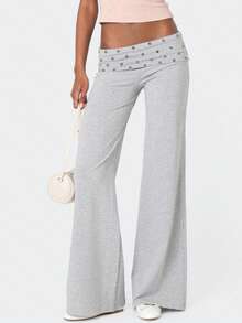 Women's Casual Trousers Y2K Low Waist Loose Fit Flare Pants for Daily Wear - Gris Claro - Ver 3