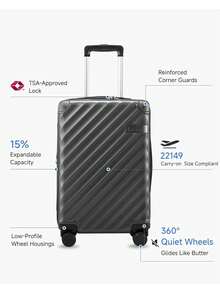 Carry On Luggage 22x14x9 Airline Approved, KVC Expandable Polycarbonate Hard Shell Suitcase For Travelling (EX-Core, Charcoal Metallic, 20 Inch, 40L-44L) - 炭灰色金屬色 - 查看 3