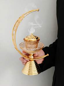 1pc Stylish Pentagram Middle Eastern Ramadan Incense Burner, Luxury Arabian Crystal Glass Aromatherapy Diffuser, Middle Eastern Gold Star Shaped Incense Holder, Indoor Craft Incense Burner, Middle Eastern Ramadan Home Decor Candle Holder - Multicolor - View 5