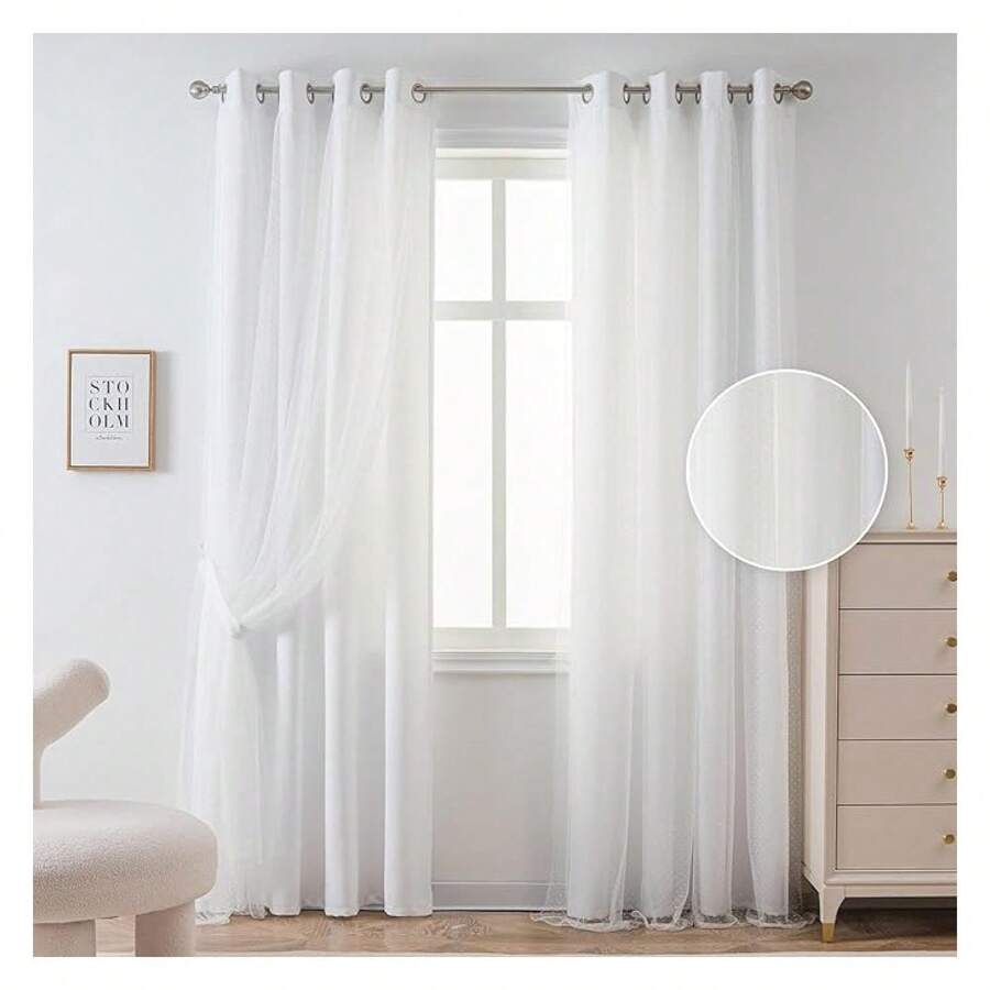 Curtains 52x95 Inch, Polka Dot Sheer Curtains For Bedroom - Double Layer Blackout Window Treatments, Grommet Top, 2 Panels - 如圖14 - 查看 1