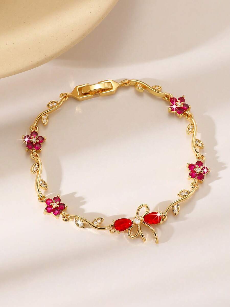 1 chiếc vòng tay tennis đính đá Zirconia cao cấp, sáng bóng, thiết kế hoa lá độc đáo, nhiều màu sắc để lựa chọn, phụ kiện thời trang cho nữ, trang sức cưới, ý nghĩa tình yêu vĩnh cửu, quà tặng Ngày của Mẹ, Ngày Valentine, quà Giáng sinh.