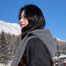 Red Balaclava Hat Women, Autumn And Winter Knitted Hat, Warm Ear, Windproof Shawl Hat And Scarf Combo - Khăn quàng cổ/mũ trùm đầu màu đen A-669 - Xem 10