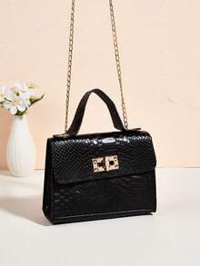 1个女童迷你蛇纹手提包单肩包零钱包，旋扣翻盖，链条肩带，简约时尚，理想的礼物之选 - M1000 - 查看 4