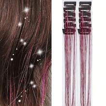 12pcs/Set 20-Inch Party, Cosplay And Holiday Gift Glitter Synthetic Hair Extensions, Heat Resistant With Clips, Hair Accessories - Multicolor - View 12