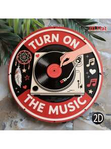 Vintage Metal Tin Sign, Retro Round Turn On Music DJ Turntable Wall Decor, 7.8 Inch 2D Flat Art For Home Garage Cafe Patio Porch - 彩色 - 查看 7