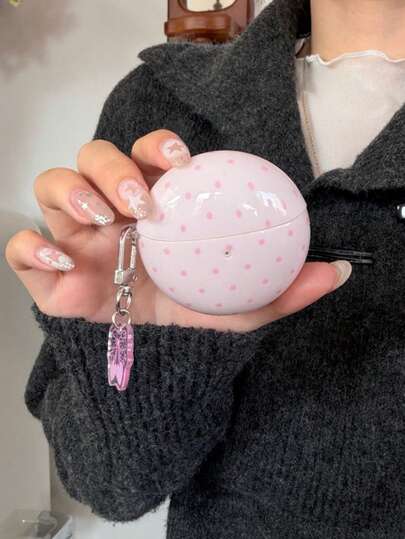 Korean Style Pink Polka Dot Protective Case For Huawei Freebuds 7i, New Freebuds 2 Clip, Freebuds SE3, Freebuds 5i Wireless Bluetooth Earphones, Buds Live Pro3