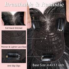 12英寸法式刘海透气蕾丝蛋白丝顶假发，手工制作逼真头皮，360°遮盖白发根，自然融合，夹式设计瞬间增加发量，专为头发稀疏人士设计 - 彩色 - 查看 4