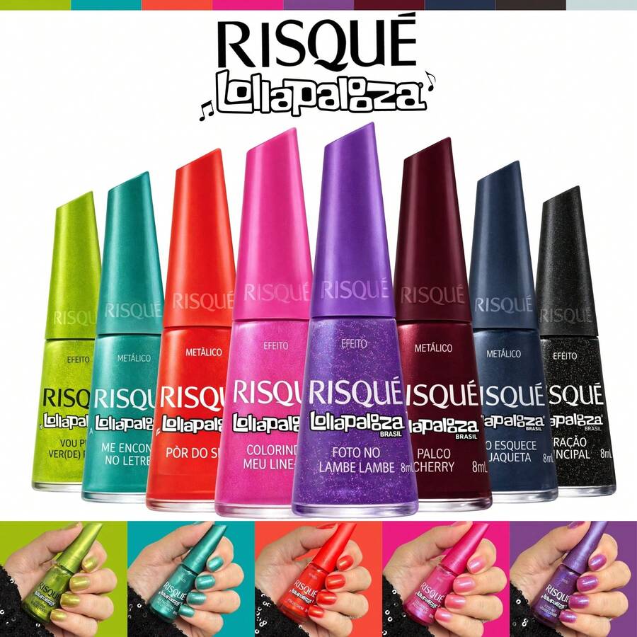 Kit Of 10 Risqué Lollapalooza Nail Polishes, New Risqué Collection, Glitter Effect Nail Polish - 8 colores - Ver 1