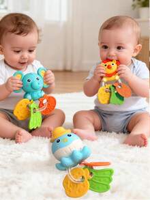 Infant Teething Rattle Toy, Early Education Toy, Helps Develop Baby's Hand-Eye Coordination, Cute Cartoon Pattern Design With Lion, Elephant And Octopus, Ideal Gift For Newborns - Multicolor - View 7