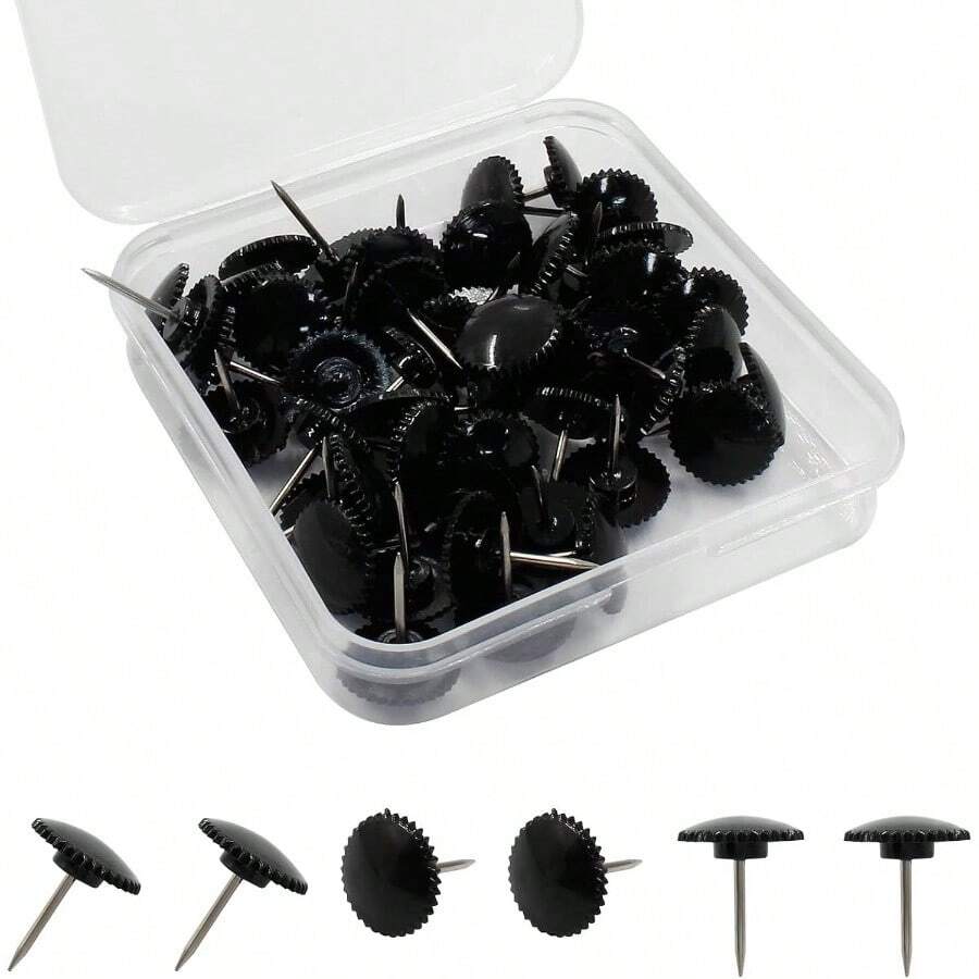50 Pcs Black Push Pins, Plastic Thumb Tacks Wall Hanging, Flat And Steel Point Push Pins Wall Tacks Thumbtacks Furniture Cork Board Projects Or Home Decor - Đen + 50 - Xem 1