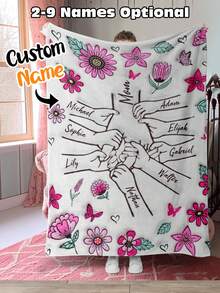 Customized Blanket Throw With Personalized Name And Text, Can Be Used As A Shawl, Floral Pattern Custom Blanket For Home Decor - Style 3 - View 42