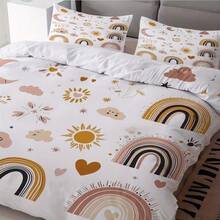 Healing Sun, Moon & Cloud Bedding Set (1 Duvet Cover + 2 Pillow Shams), Soft Muted Tone Girly Duvet Cover - Multicolor - View 6